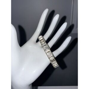 Vintage Givenchy Signed Silver Tone & CZ Hinged Bangle Bracelet 7"